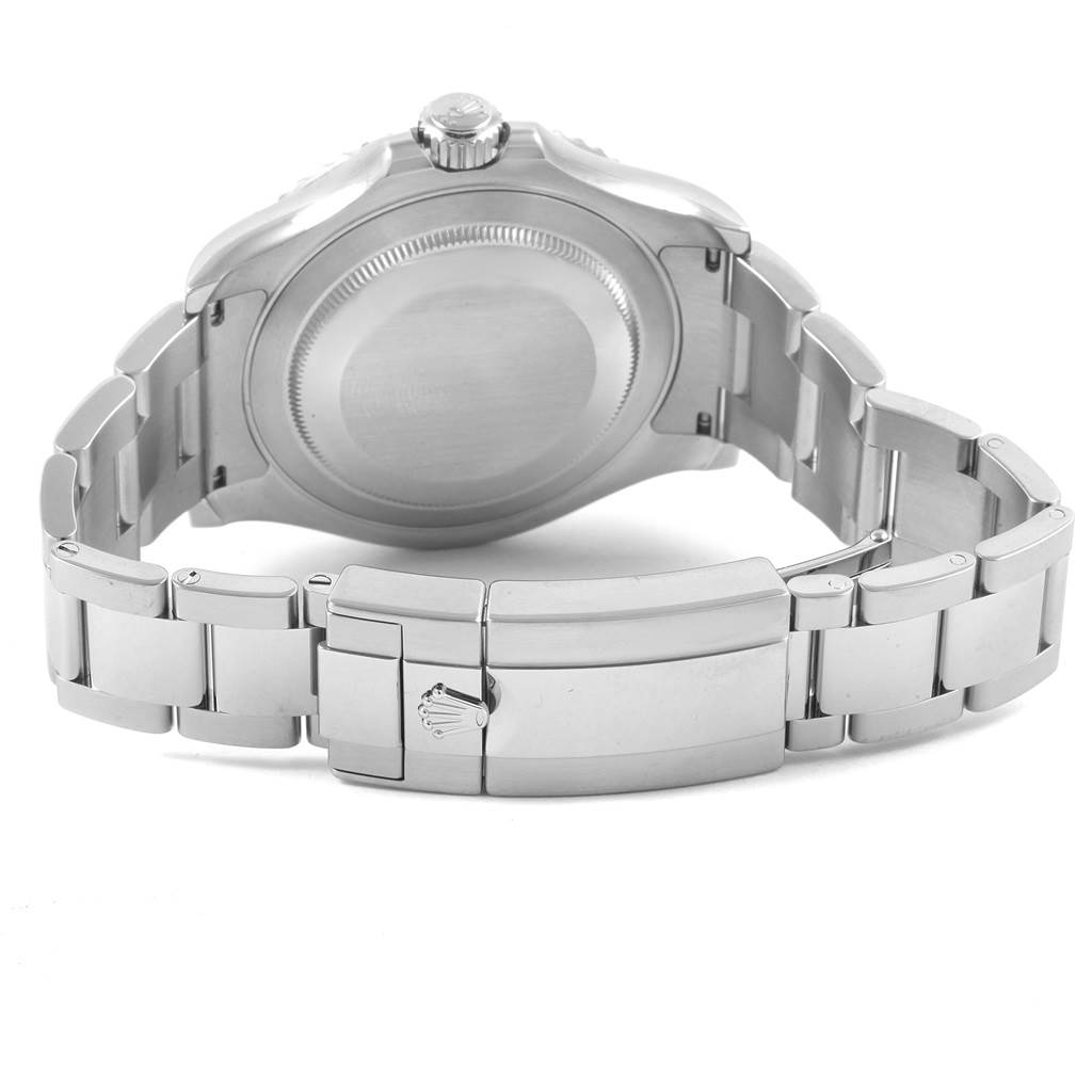 This image shows the back and clasp of a Rolex Yacht-Master 116622 Men's Stainless Steel Blue Dial 116622 Men's Stainless Steel Blue Dial watch from a rear angle.