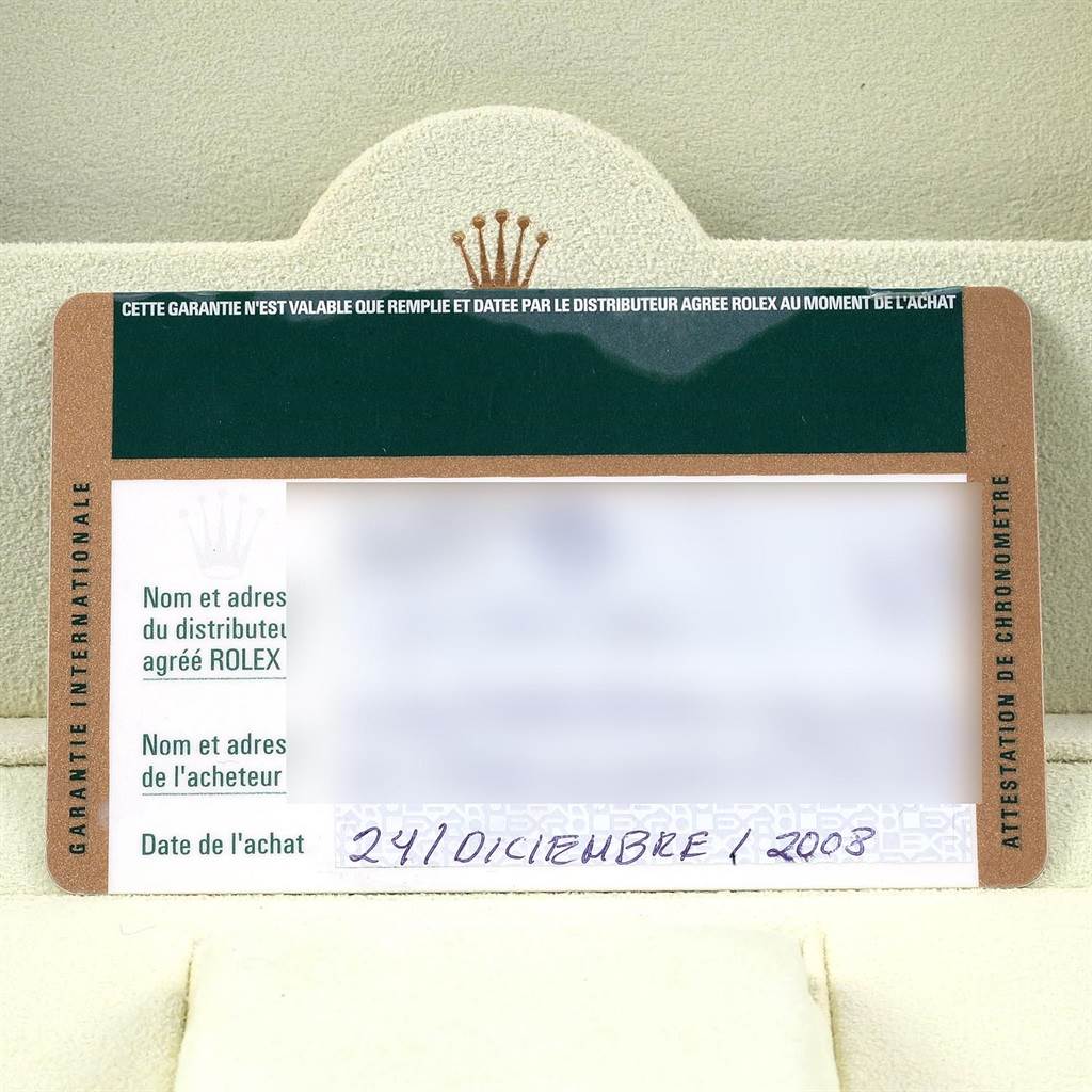 The image shows the warranty card with the Rolex logo for a Yacht-Master model by Rolex.