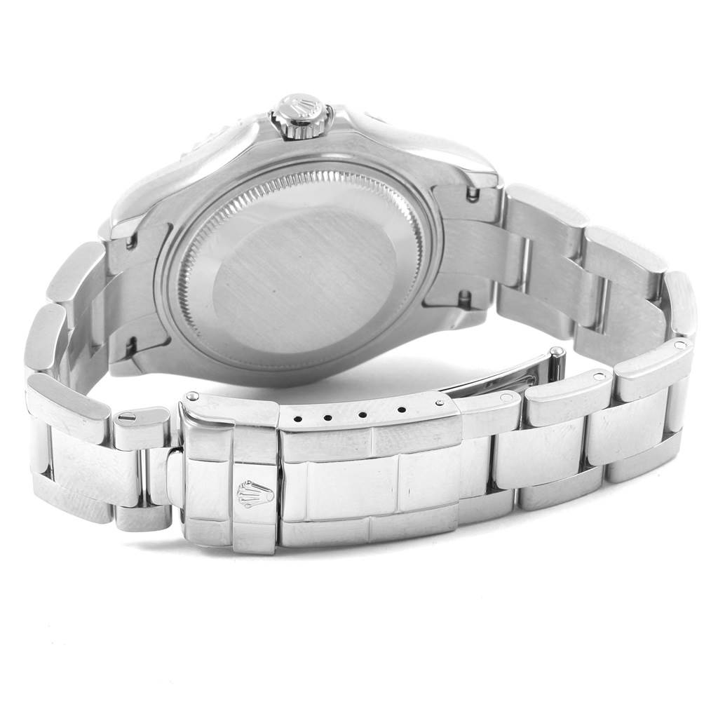 The image shows a rear angle of the Rolex Yacht-Master 168622 Men's Stainless Steel Silver Dial 168622 Men's Stainless Steel Silver Dial watch, highlighting its case back and bracelet clasp.