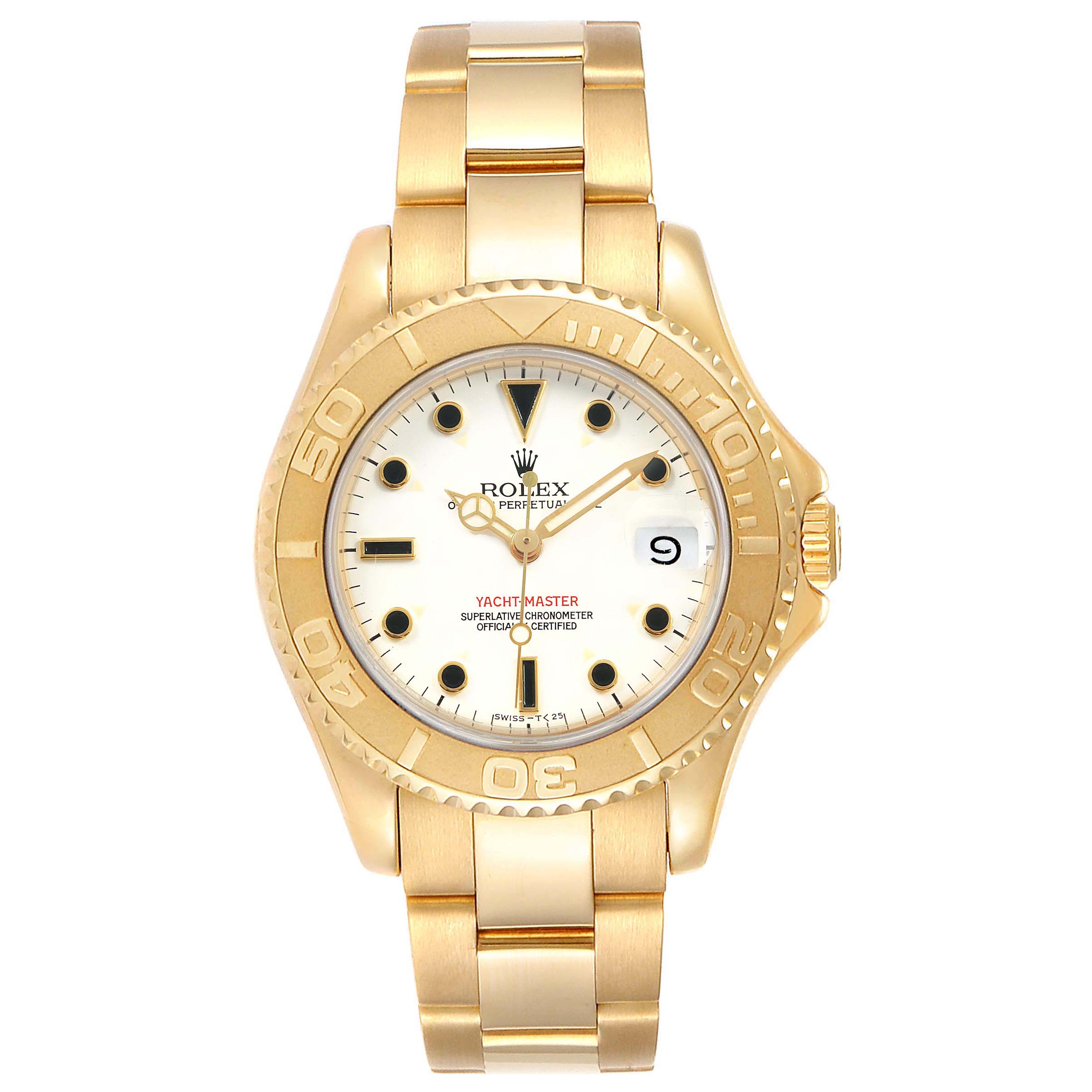 Rolex Yachtmaster Midsize 18K Yellow Gold White Dial Unisex Watch 68628 ...
