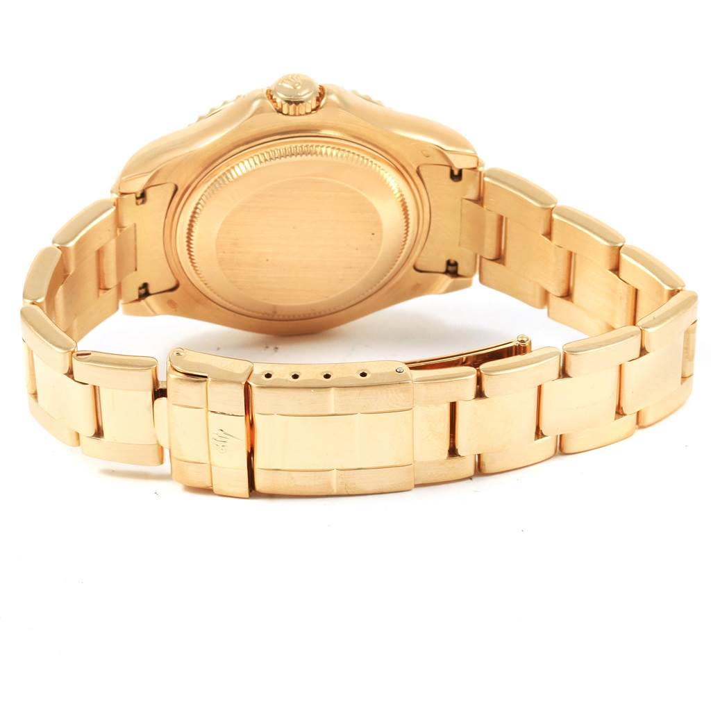 The image shows the back case and bracelet of a Rolex Yacht-Master 68628 Yellow Gold Blue Dial 68628 Yellow Gold Blue Dial watch from a rear angle.