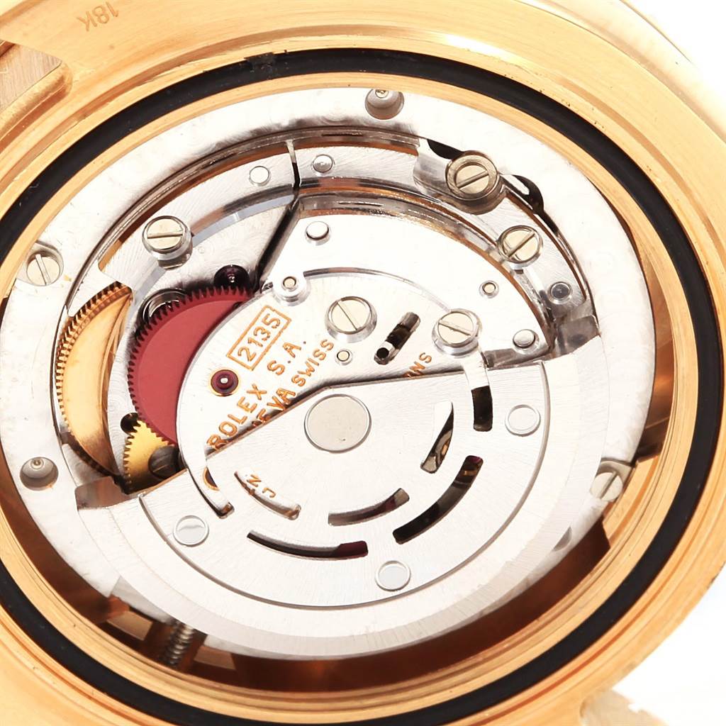 This image shows the movement and internal mechanism of a Rolex Yacht-Master 68628 Yellow Gold Blue Dial 68628 Yellow Gold Blue Dial watch at a close-up angle.