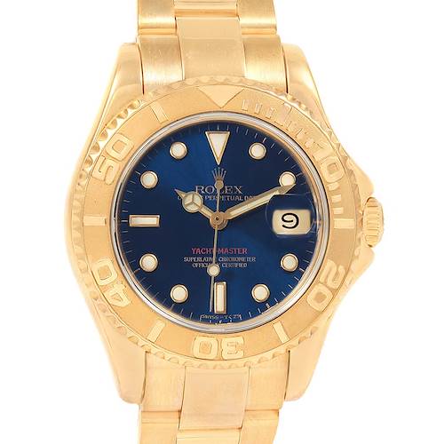 Photo of Rolex Yachtmaster Midsize 18K Yellow Gold Blue Dial Unisex Watch 68628