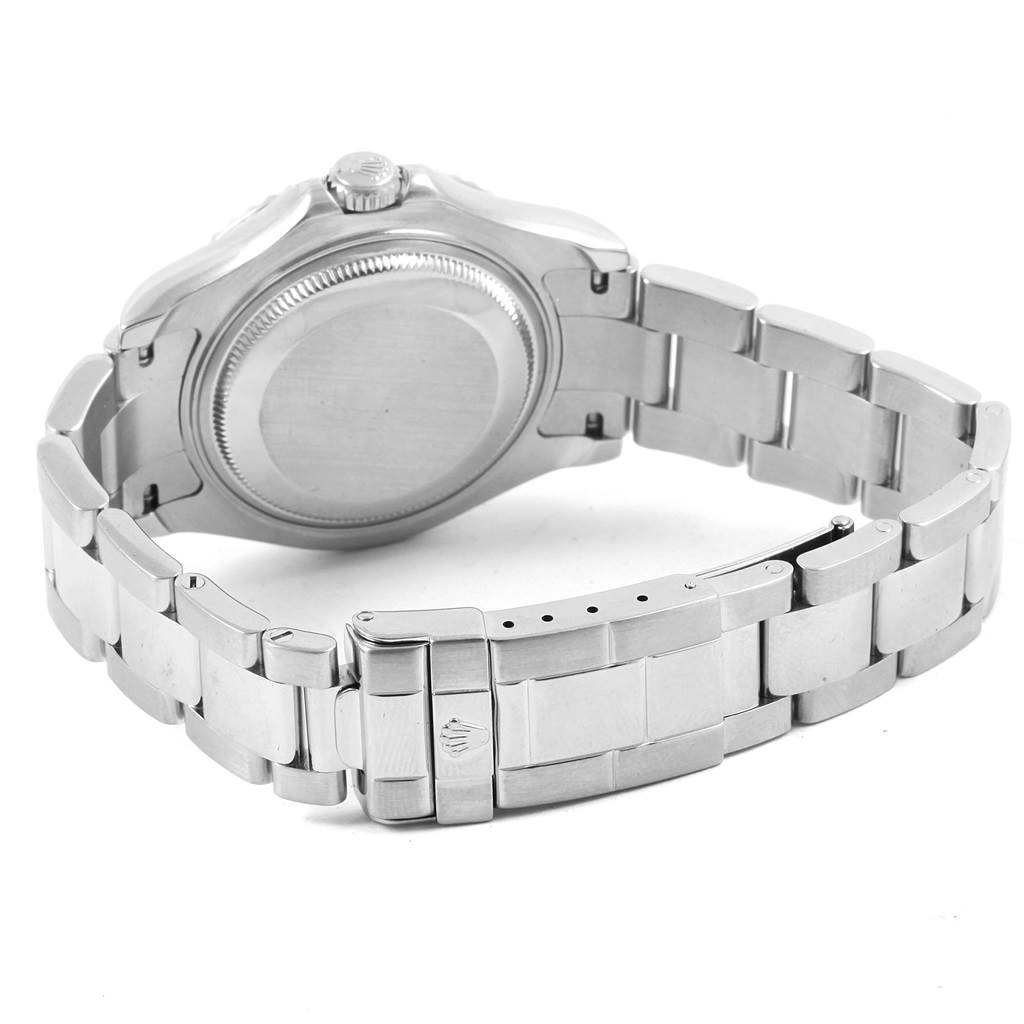 The image shows the back case, crown, and closed clasp of a Rolex Yacht-Master 168622 Men's Stainless Steel Silver Dial 168622 Men's Stainless Steel Silver Dial watch from a rear angle.