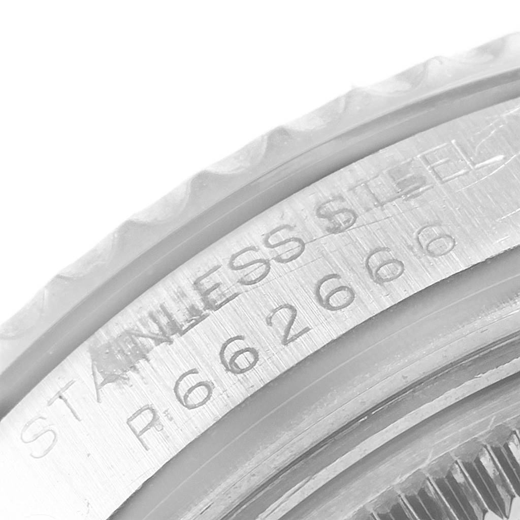 The close-up image shows part of the bezel and case edge of the Rolex Yacht-Master 168622 Men's Stainless Steel Silver Dial 168622 Men's Stainless Steel Silver Dial model, highlighting the engraving "STAINLESS STEEL R662666."