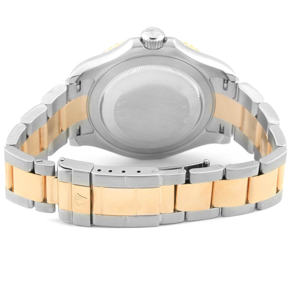 The image shows the back view of a Rolex Yacht-Master 16623 Men's Stainless Steel Blue Dial 16623 Men's Stainless Steel Blue Dial watch, including the bracelet and clasp.