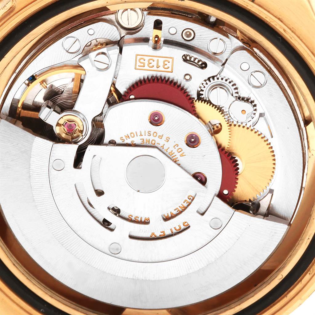The image shows the internal mechanical movement of a Rolex Yacht-Master 16628 Men's Yellow Gold White Dial 16628 Men's Yellow Gold White Dial watch, viewed from the back.