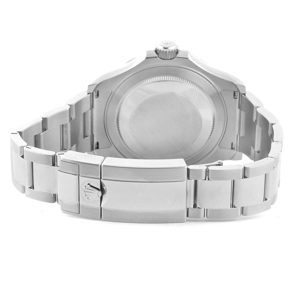 This image shows the back view of a Rolex Yacht-Master 116622 Men's Stainless Steel Blue Dial 116622 Men's Stainless Steel Blue Dial watch, highlighting the case back, bracelet, and clasp.