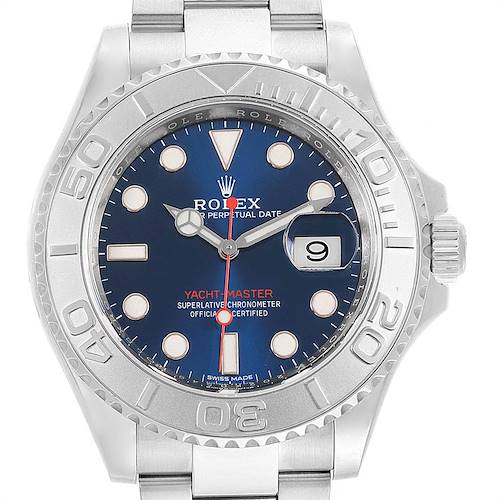 Photo of Rolex Yachtmaster Steel Platinum Blue Dial Mens Watch 116622 Box Card