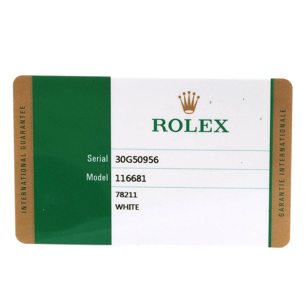 This is the international guarantee card for the Rolex Yacht-Master 116681 Men
s Steel and Gold (two tone) White Dial 116681 Men
s Steel and Gold (two tone) White Dial model 116681.