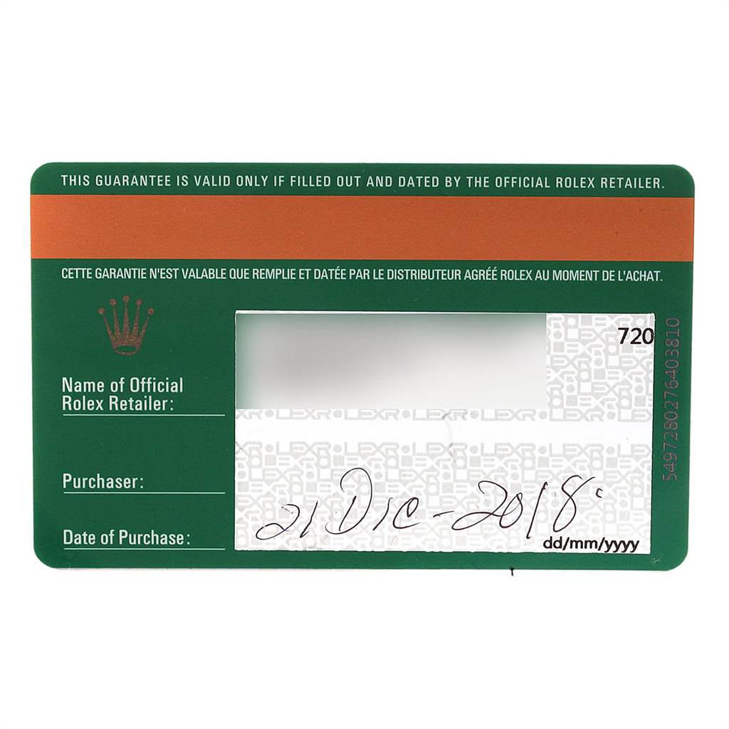 This image shows a filled-out warranty card for a Rolex Yacht-Master 116681 Men
s Steel and Gold (two tone) White Dial 116681 Men
s Steel and Gold (two tone) White Dial watch.