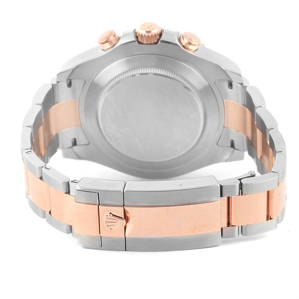 This image shows the back view of a Rolex Yacht-Master 116681 Men
s Steel and Gold (two tone) White Dial 116681 Men
s Steel and Gold (two tone) White Dial watch, highlighting the clasp and bracelet in a two-tone metal finish.