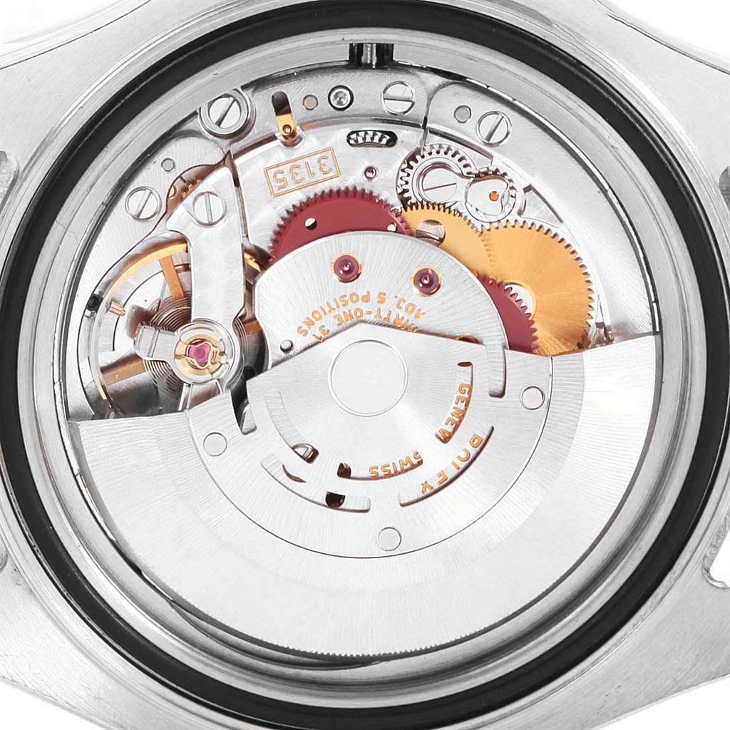 The image shows the internal mechanism of a Rolex Yacht-Master 16622 Men's Stainless Steel Silver Dial 16622 Men's Stainless Steel Silver Dial watch, specifically the movement and gears.