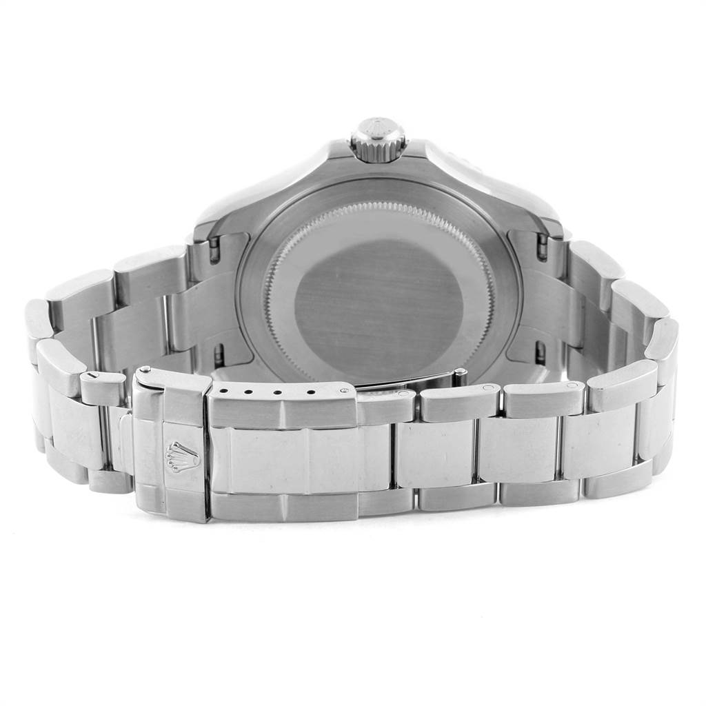 This image shows the back and bracelet of a Rolex Yacht-Master 16622 Men's Stainless Steel Silver Dial 16622 Men's Stainless Steel Silver Dial watch, focusing on the clasp and case back.