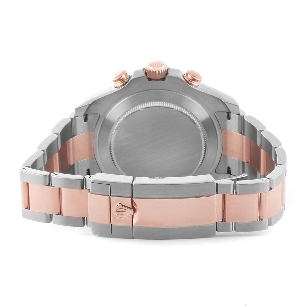 The image shows the back view of the Rolex Yacht-Master 116681 Men's Steel and Gold (two tone) White Dial 116681 Men's Steel and Gold (two tone) White Dial watch, highlighting the case back, crown, and bracelet.