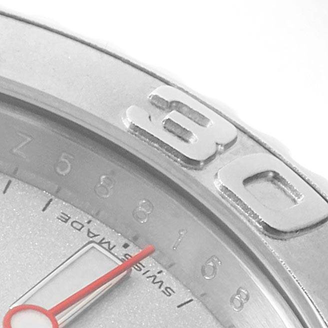 The image shows a close-up of the bezel and part of the dial of a Rolex Yacht-Master 16622 Men's Stainless Steel Silver Dial 16622 Men's Stainless Steel Silver Dial watch.