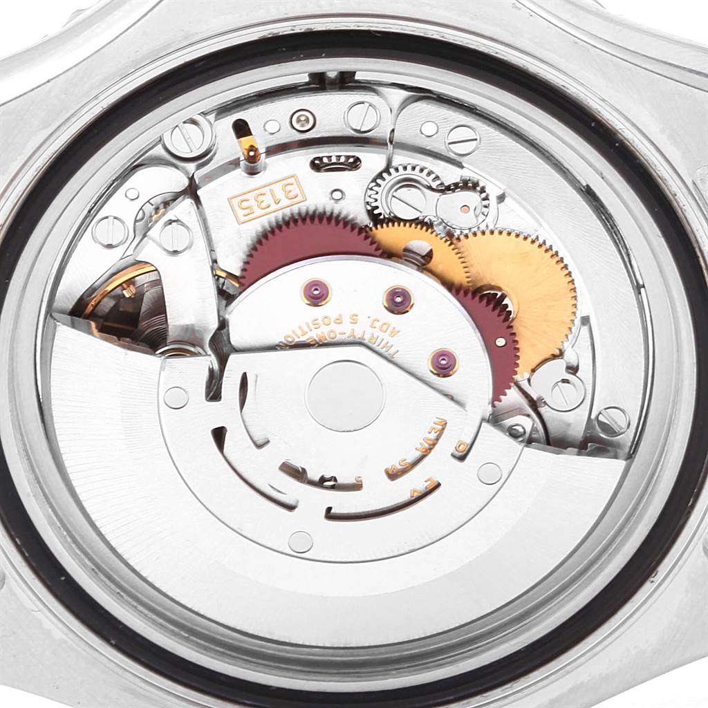 This image displays the internal mechanism and gears of a Rolex Yacht-Master 16622 Men's Stainless Steel Silver Dial 16622 Men's Stainless Steel Silver Dial watch from a close-up, rear angle.