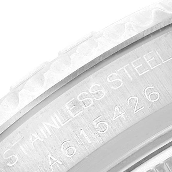 The image shows a close-up of the stainless steel markings and serial number on a Rolex Yacht-Master 168622 Men's Stainless Steel Silver Dial 168622 Men's Stainless Steel Silver Dial watch's bezel.