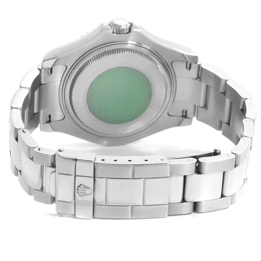 The image shows the backside and bracelet of a Rolex Yacht-Master 168622 Men's Stainless Steel Silver Dial 168622 Men's Stainless Steel Silver Dial watch, with a focus on the case back and clasp.