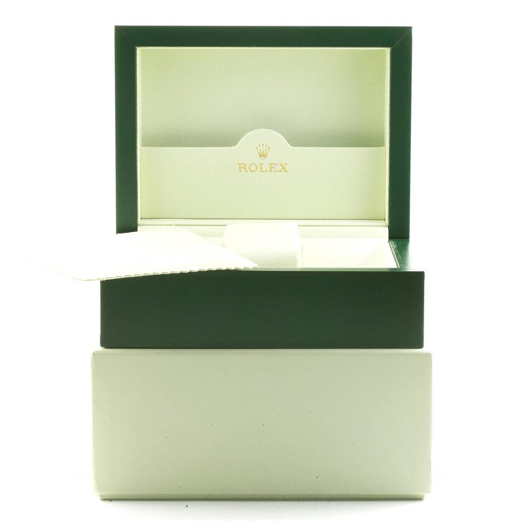 The image shows an open box for a Rolex Yacht-Master 16628 Men's Yellow Gold Mother of Pearl Dial 16628 Men's Yellow Gold Mother of Pearl Dial watch, displaying the interior with the Rolex logo.