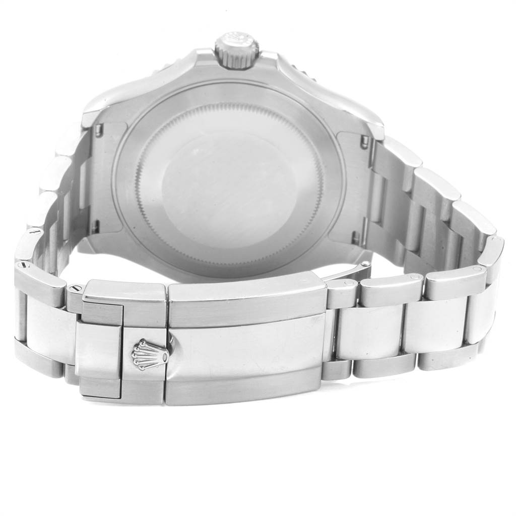 The image shows the back and clasp of a Rolex Yacht-Master 116622 Men
s Stainless Steel Grey Dial 116622 Men
s Stainless Steel Grey Dial watch, viewed from a rear angle.