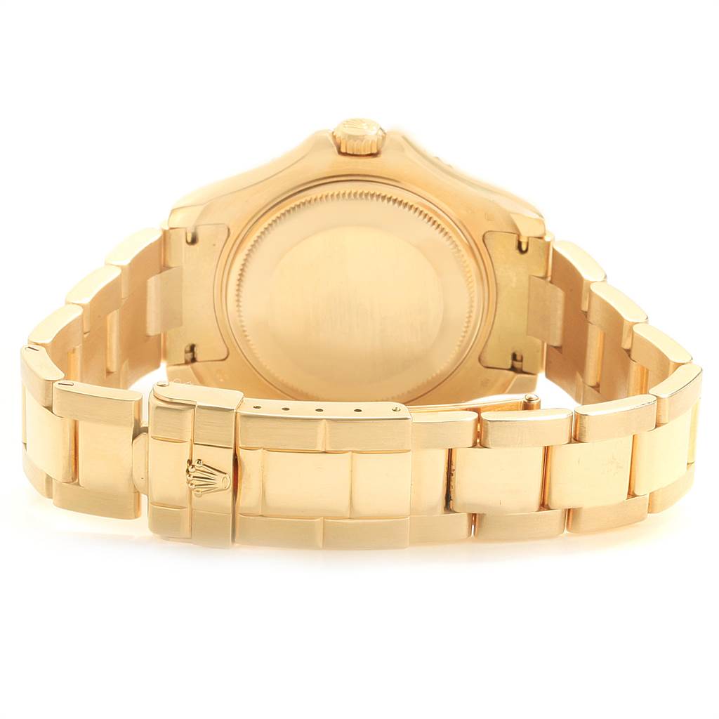 This image shows the back view and bracelet of a Rolex Yacht-Master 68628 Men
s Yellow Gold Mother of Pearl Dial 68628 Men
s Yellow Gold Mother of Pearl Dial watch.