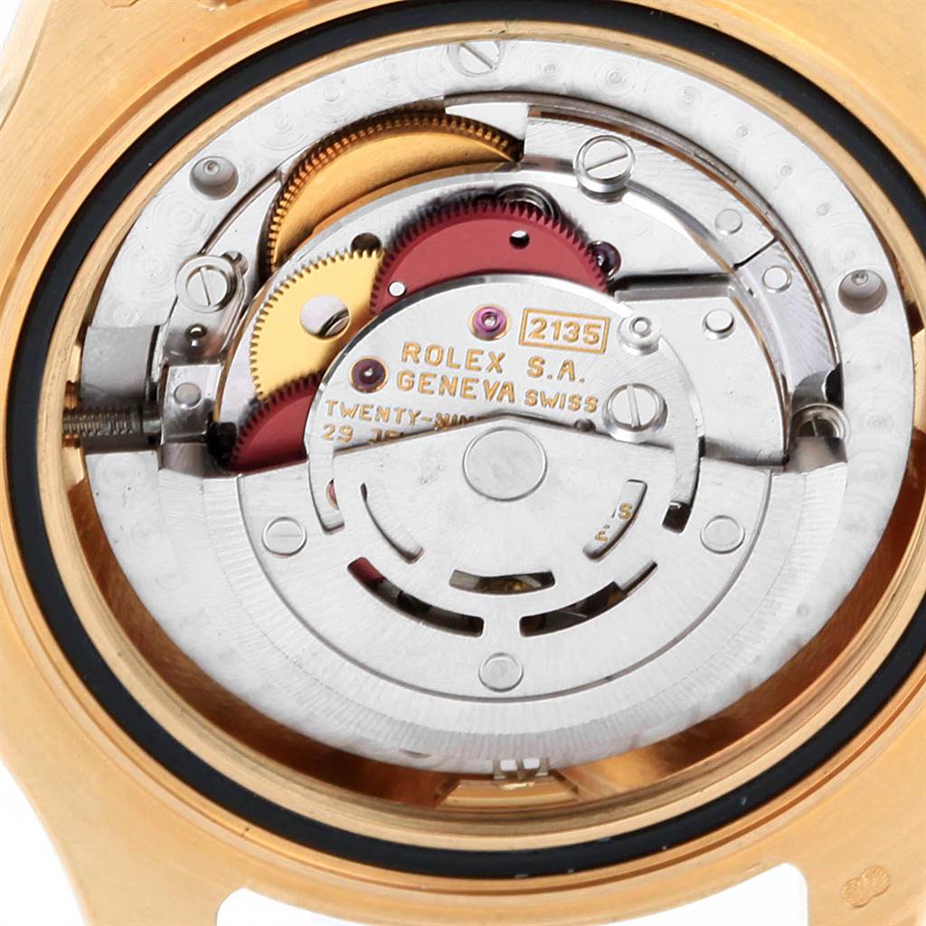 This image shows a close-up of the movement and internal mechanisms of a Rolex Yacht-Master 68628 Men
s Yellow Gold Mother of Pearl Dial 68628 Men
s Yellow Gold Mother of Pearl Dial watch.