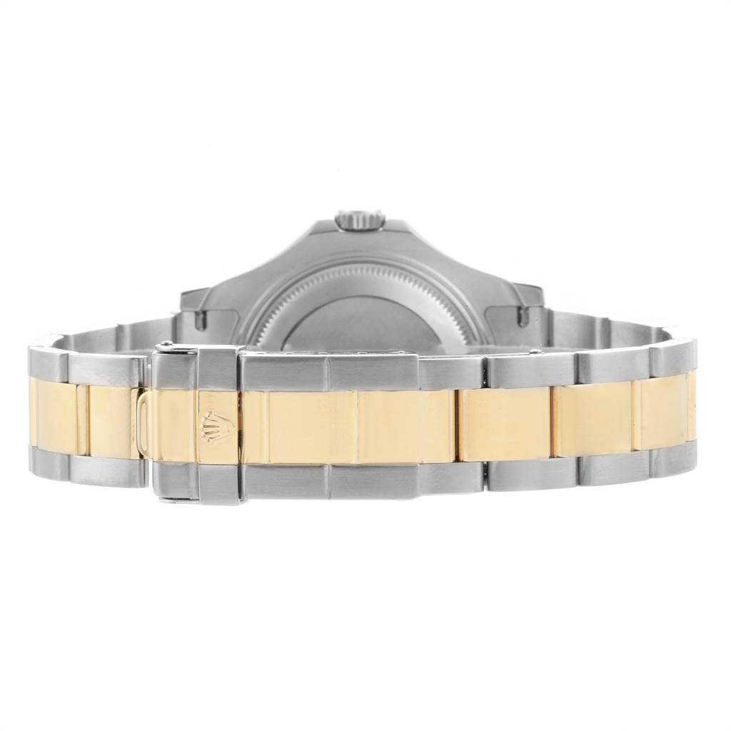 This image shows the back of a Rolex Yacht-Master 168623 Men
s Steel and Gold (two tone) White Dial 168623 Men
s Steel and Gold (two tone) White Dial watch, focusing on the bracelet and clasp.