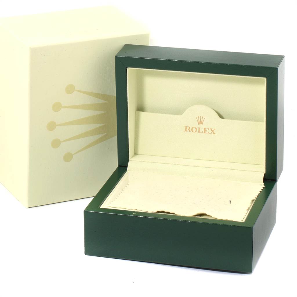 The image shows an open Rolex Yacht-Master 16622 Men's Stainless Steel Silver Dial 16622 Men's Stainless Steel Silver Dial watch box and its outer packaging, both at an angled view.