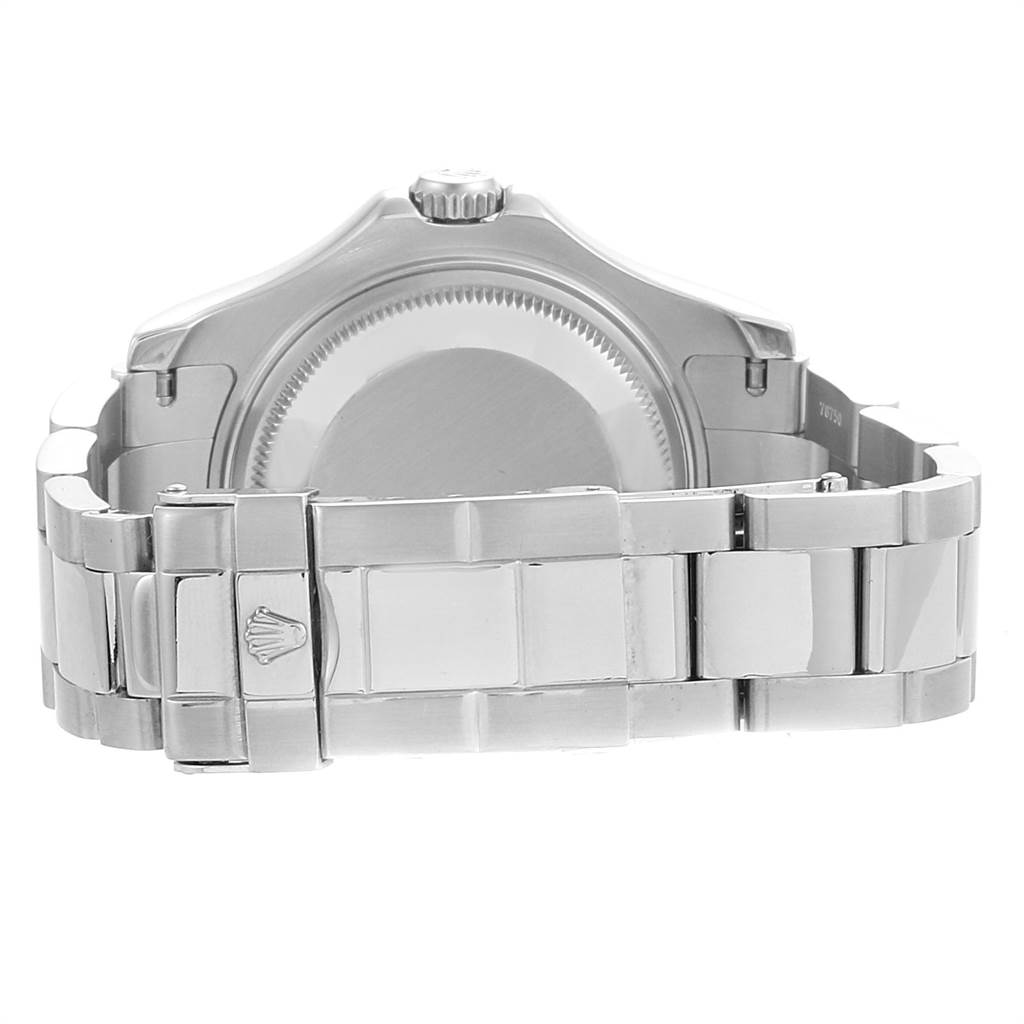 The image shows the back view of a Rolex Yacht-Master 168622 Men's Stainless Steel Silver Dial 168622 Men's Stainless Steel Silver Dial watch, highlighting the case back and bracelet clasp.
