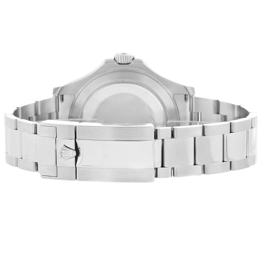 This image shows the back view of the Rolex Yacht-Master 116622 Men's Stainless Steel Blue Dial 116622 Men's Stainless Steel Blue Dial watch, highlighting its case back, bracelet, and clasp.