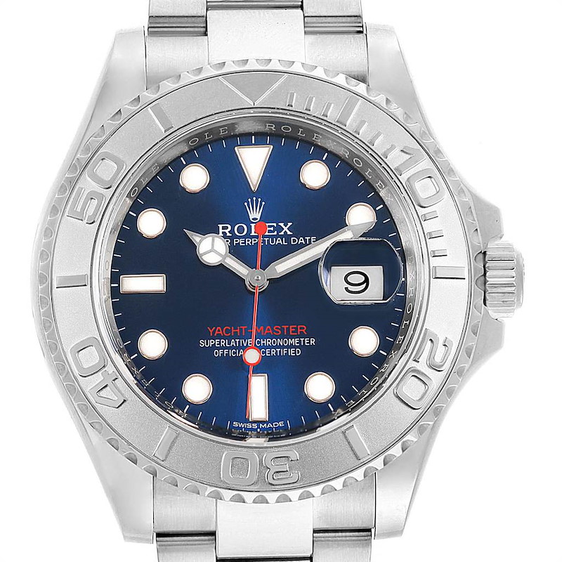 Rolex Yachtmaster Steel Platinum Blue Dial Mens Watch 116622 Box Card SwissWatchExpo