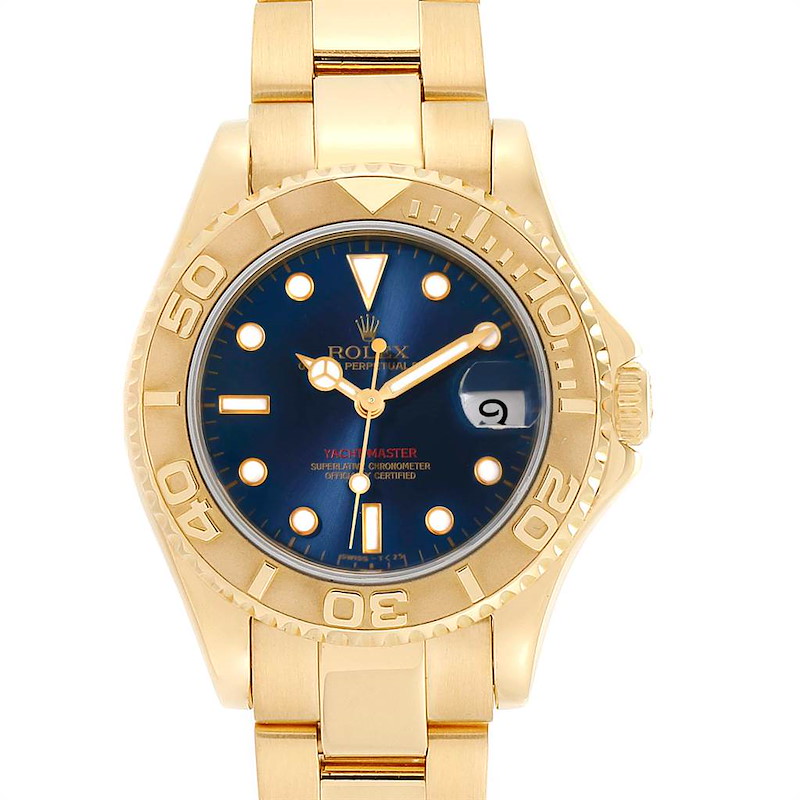 Rolex Yachtmaster Midsize 18K Yellow Gold Blue Dial Unisex Watch 68628 SwissWatchExpo