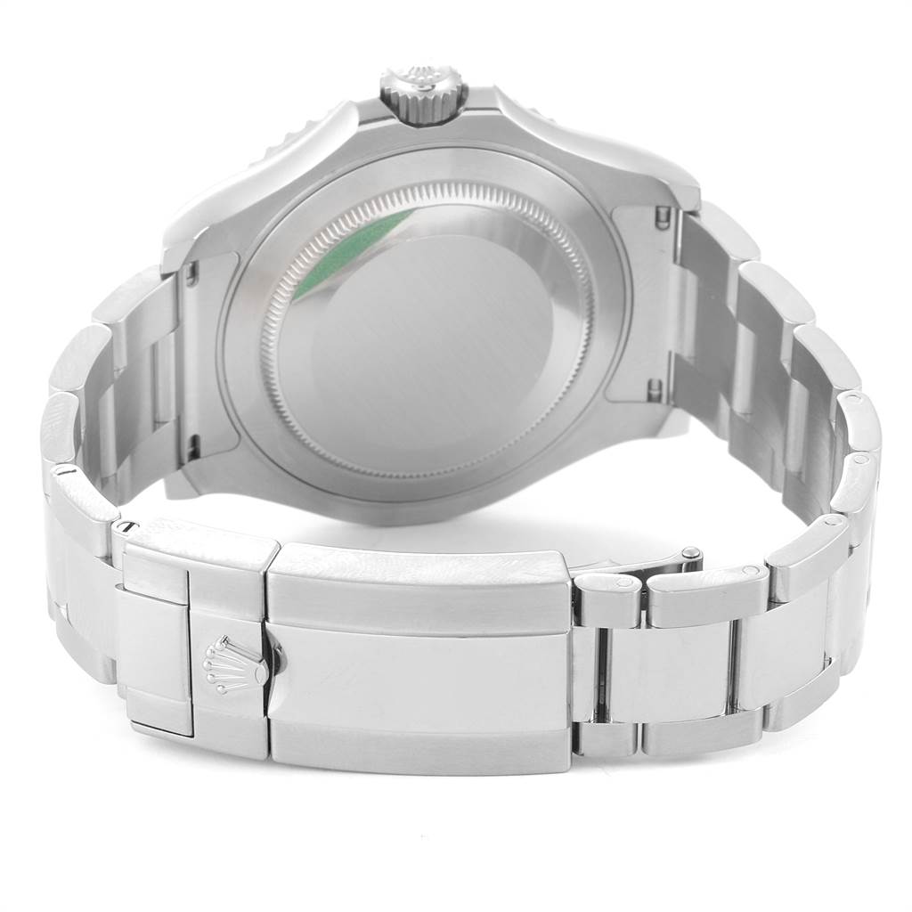 The image shows the back of the Rolex Yacht-Master 116622 Men's Stainless Steel Grey Dial 116622 Men's Stainless Steel Grey Dial watch, highlighting the case back and bracelet clasp.