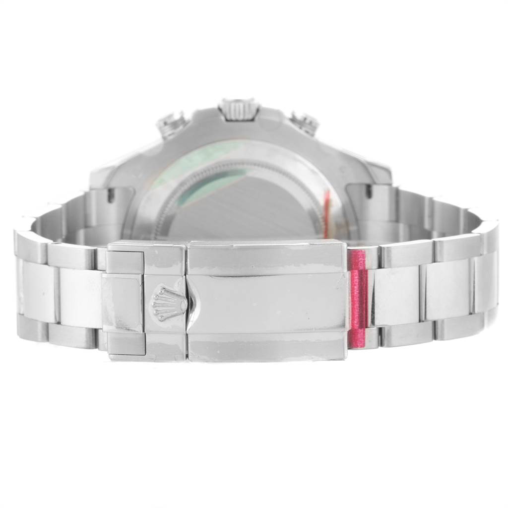 The image shows the back side and clasp of a Rolex Yacht-Master 116689 Men's White Gold White Dial 116689 Men's White Gold White Dial watch, highlighting its metal bracelet.