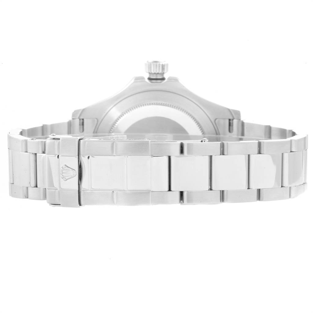 This image shows the back view of the Rolex Yacht-Master 16622 Men's Stainless Steel Silver Dial 16622 Men's Stainless Steel Silver Dial watch, focusing on the bracelet and clasp.