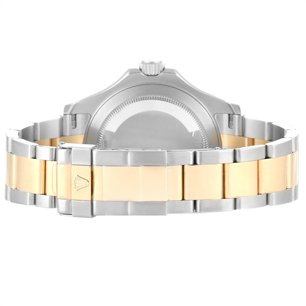 This image shows the back of the Rolex Yacht-Master 16623 Men's Steel and Gold (two tone) Grey Dial 16623 Men's Steel and Gold (two tone) Grey Dial watch, highlighting its bracelet and clasp.