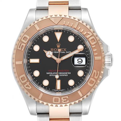Photo of Rolex Yachtmaster 40 Everose Gold Steel Black Dial Watch 116621 Box Card