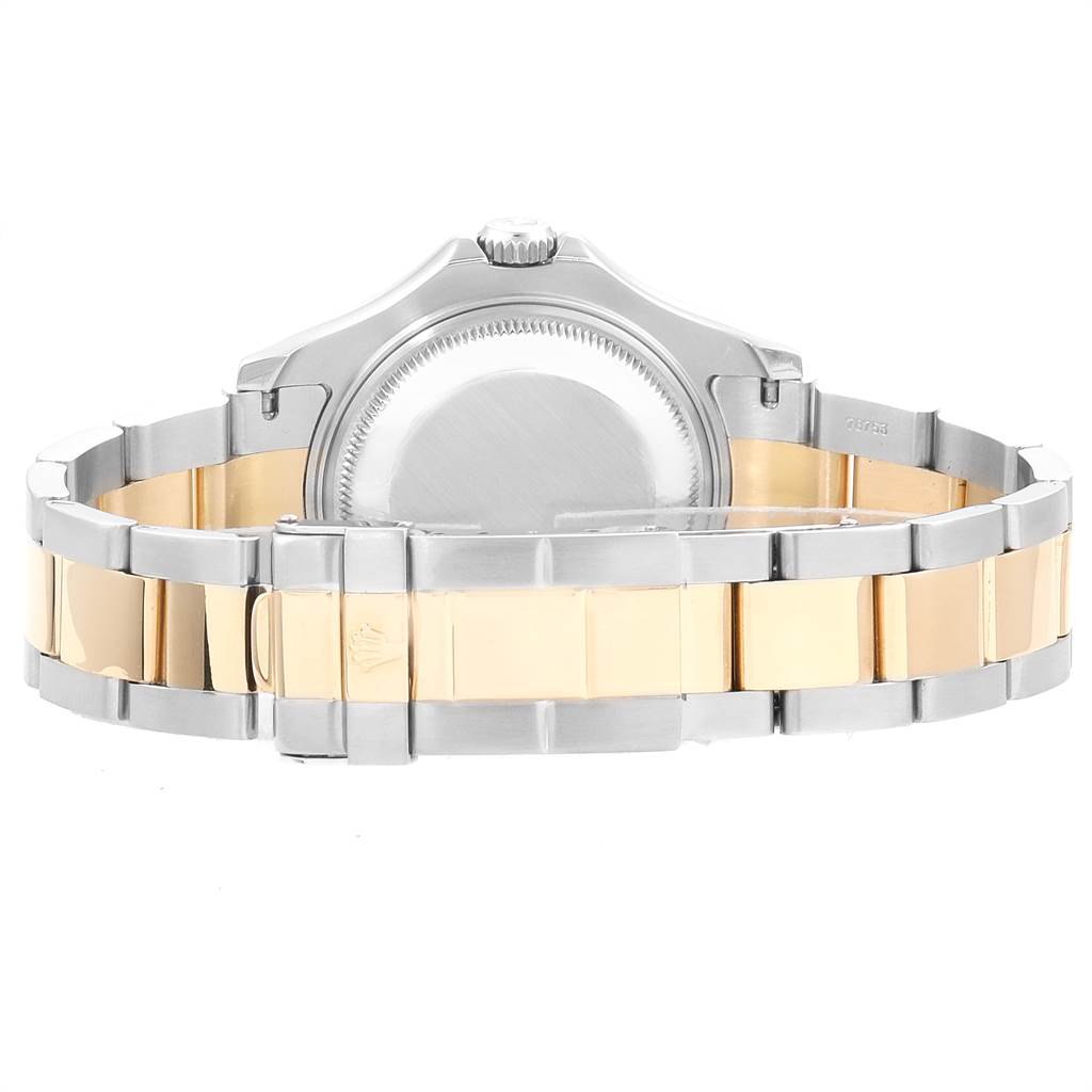 The image shows the back case and bracelet of a Rolex Yacht-Master 168623 Men's Steel and Gold (two tone) Blue Dial 168623 Men's Steel and Gold (two tone) Blue Dial watch, highlighting the two-tone metal design.