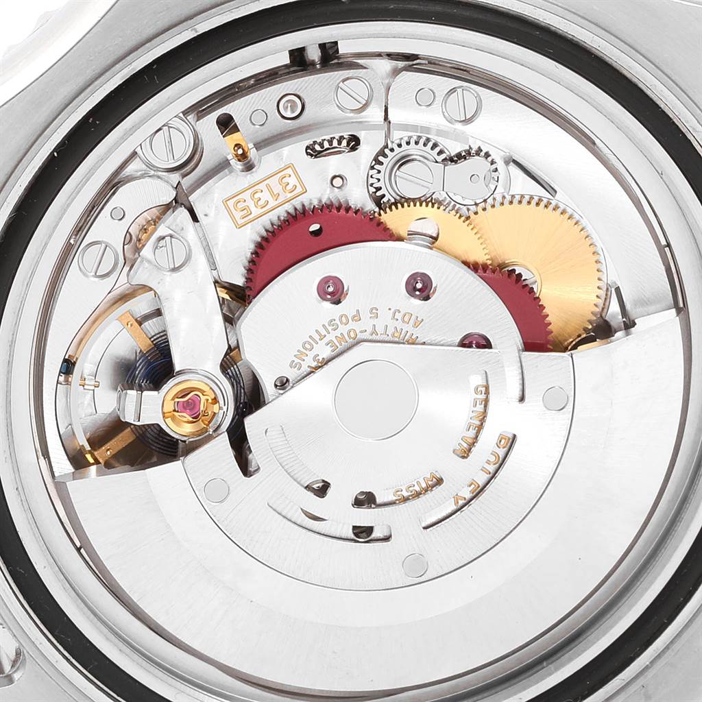 This close-up view shows the intricate movement mechanism and gears inside the Rolex Yacht-Master 116622 Men's Stainless Steel Blue Dial 116622 Men's Stainless Steel Blue Dial watch.