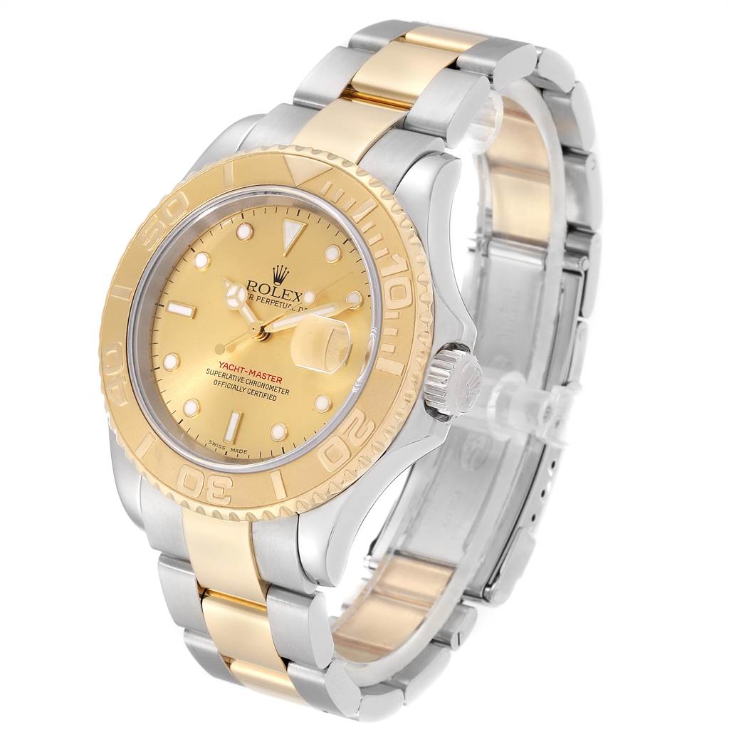 The image shows a Rolex Yacht-Master 16623 Men's Stainless Steel Champagne Dial 16623 Men's Stainless Steel Champagne Dial watch at a three-quarter angle, highlighting the dial, bezel, crown, and bracelet.