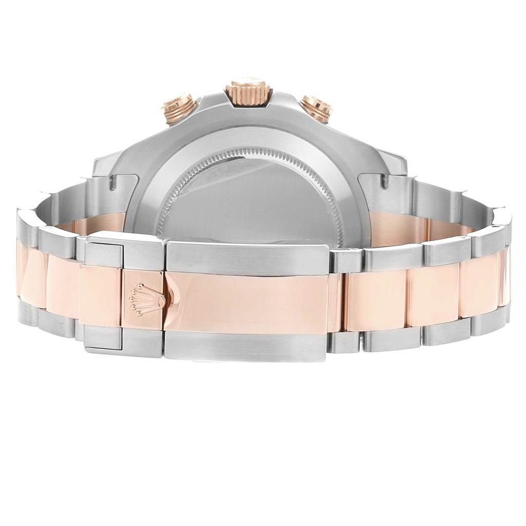 The image shows the back view of a Rolex Yacht-Master 116681 Men
s Steel and Gold (two tone) White Dial 116681 Men
s Steel and Gold (two tone) White Dial watch, highlighting the clasp and bracelet.