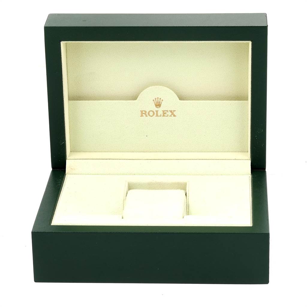 This image shows an open Rolex Yacht-Master 16623 Men's Stainless Steel Blue Dial 16623 Men's Stainless Steel Blue Dial watch box, displaying its interior without the watch.