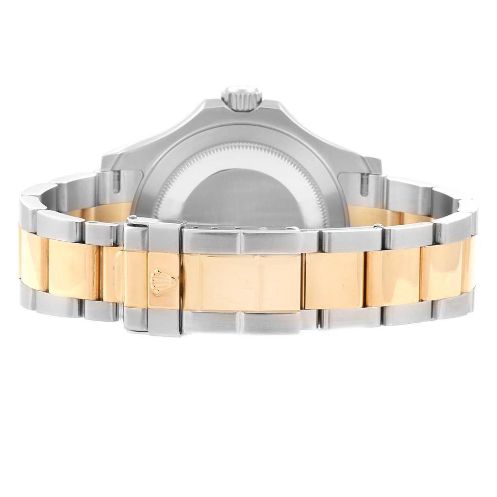 The image shows the back and bracelet of a Rolex Yacht-Master 16623 Men's Stainless Steel Blue Dial 16623 Men's Stainless Steel Blue Dial watch, highlighting its two-tone metal design.