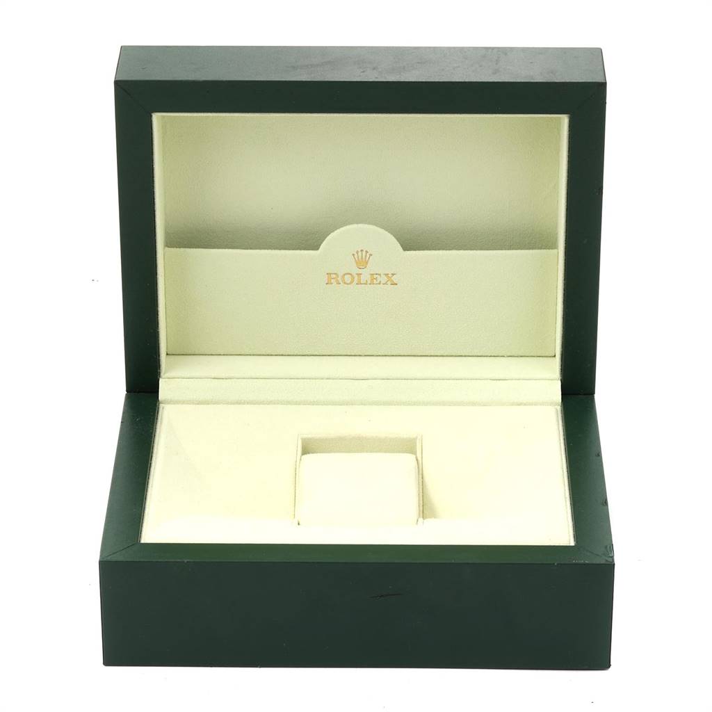 The image shows an open Rolex watch box for the Yacht-Master model, displaying its interior lining.