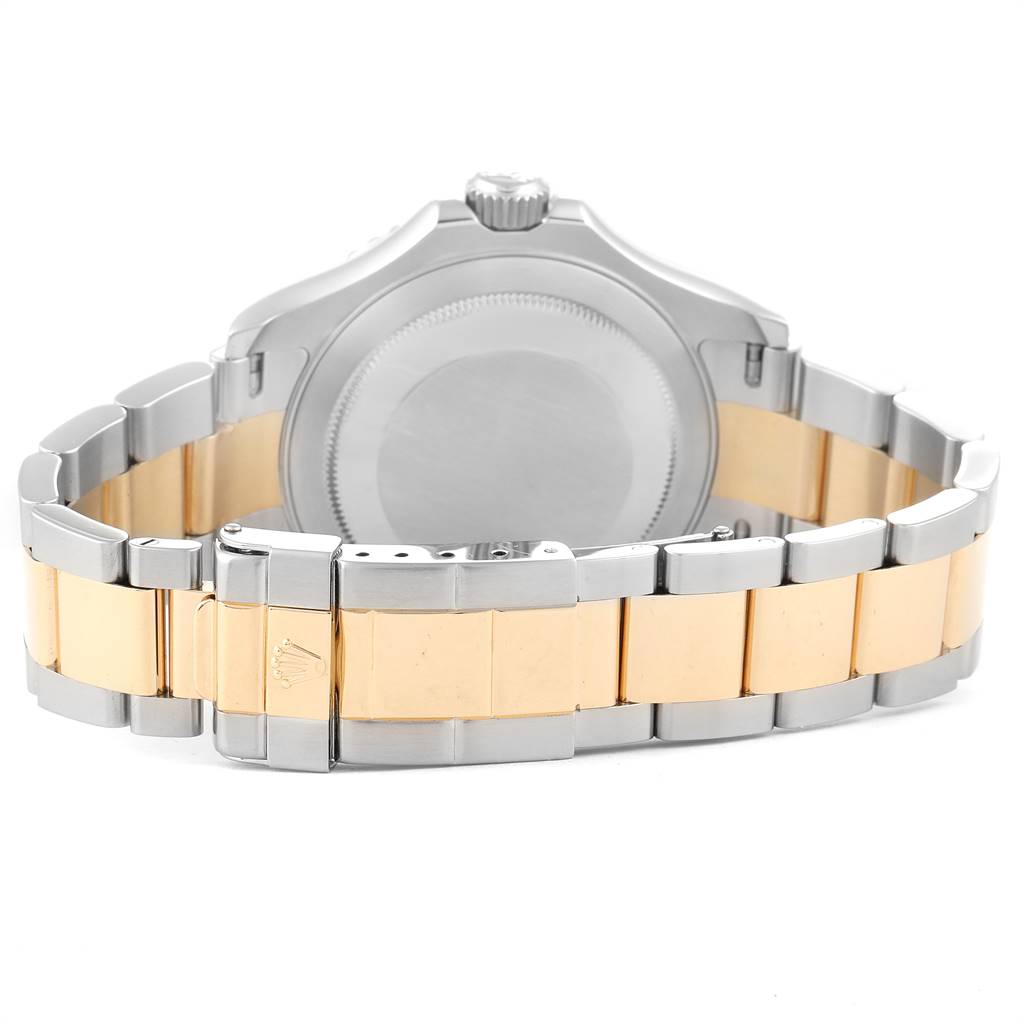 This image shows the back view of a Rolex Yacht-Master 16623 Men's Stainless Steel Blue Dial 16623 Men's Stainless Steel Blue Dial watch, focusing on the bracelet and clasp.