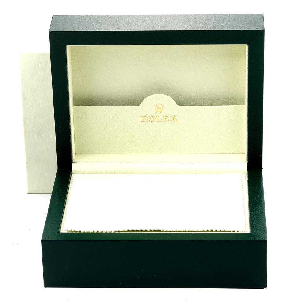 The image shows an open presentation box for a Rolex Yacht-Master 16623 Men's Stainless Steel Blue Dial 16623 Men's Stainless Steel Blue Dial watch, showing the interior with the Rolex logo.