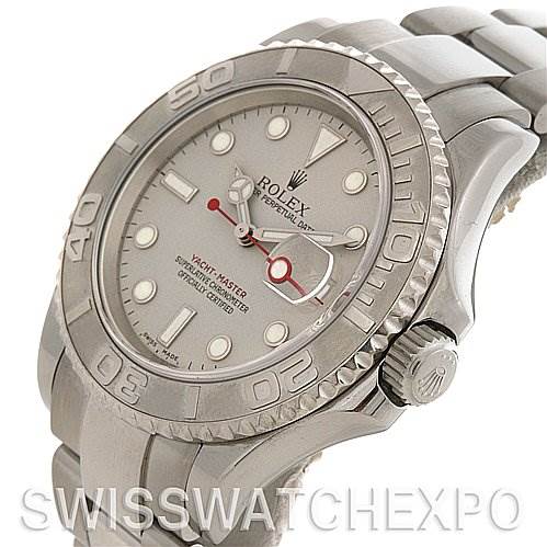 The Rolex Yacht-Master 16622 Men's Stainless Steel Silver Dial 16622 Men's Stainless Steel Silver Dial watch is shown at a three-quarter angle, highlighting the bezel, dial, crown, and part of the bracelet.