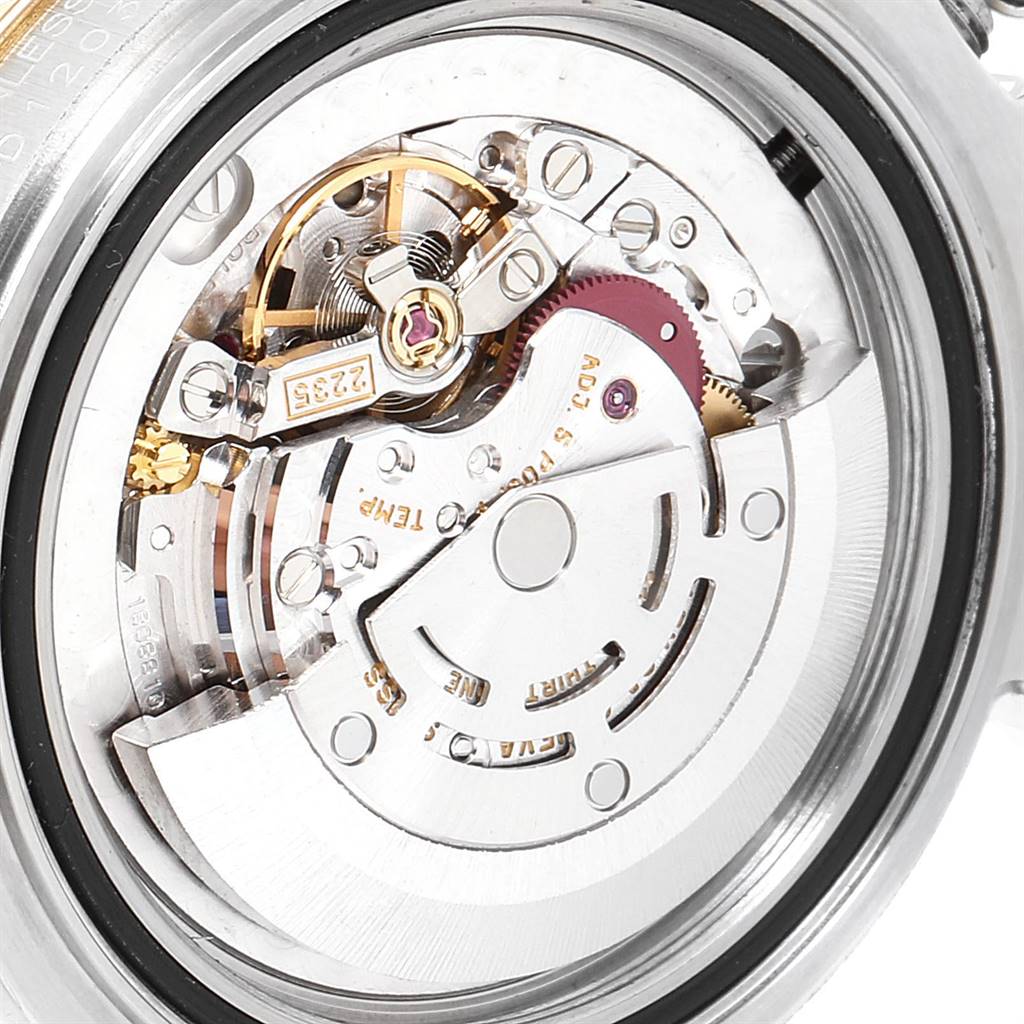 This image shows the internal movement components of a Rolex Yacht-Master 168623 Men's Steel and Gold (two tone) White Dial 168623 Men's Steel and Gold (two tone) White Dial watch from the back.