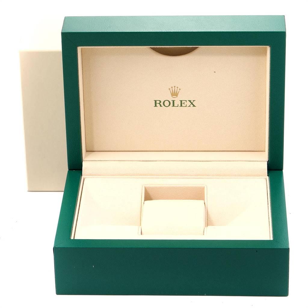 This image shows an open, empty Rolex Yacht-Master 16623 Men
s Stainless Steel White Dial 16623 Men
s Stainless Steel White Dial watch box viewed from the front.